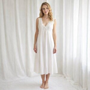 Val Mode Vintage White Lace Nightgown Midi Dress Sz L Romantic Coquette USA Made